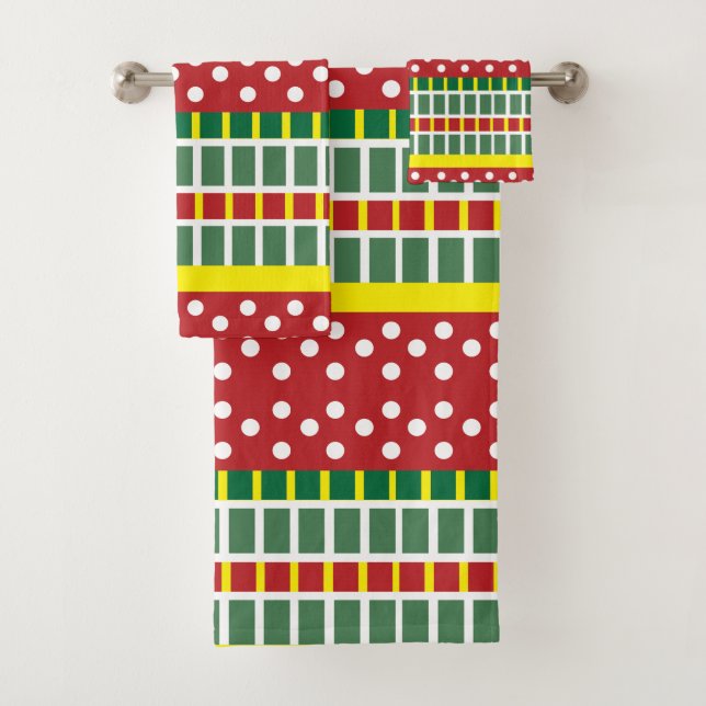 Colourful Stripes Polka Dot Geometric Pattern Bath Towel Set (Insitu)