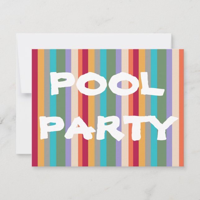 colourful stripes pool party invitation (Front)
