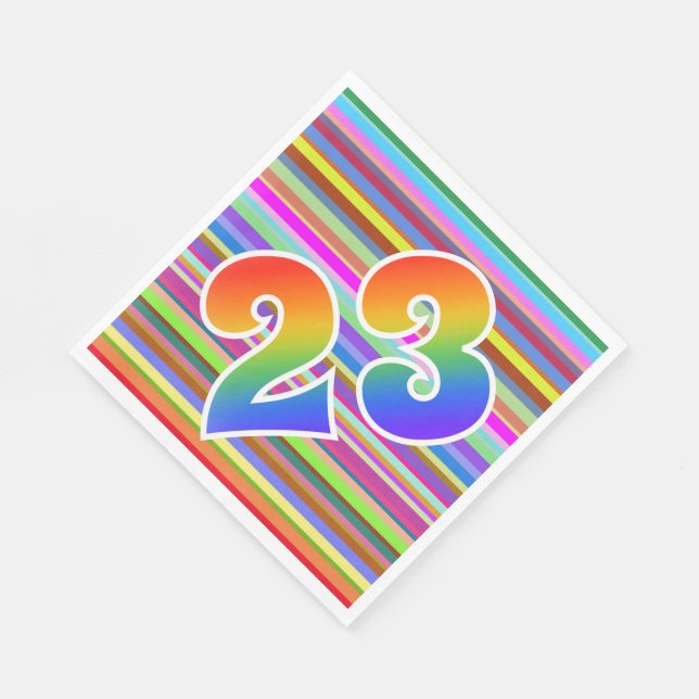 Colourful Stripes + Rainbow Pattern "23" Event # Napkin (Corner)