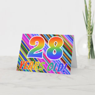 Colourful Stripes + Rainbow Pattern "28 years old! Card