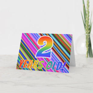 Colourful Stripes + Rainbow Pattern "2 years old!" Card
