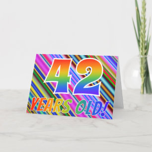 Colourful Stripes + Rainbow Pattern "42 years Card