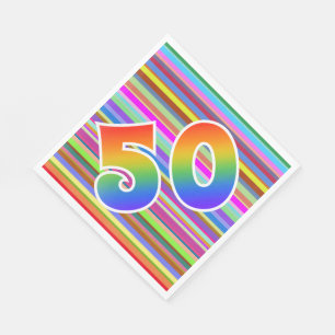 Colourful Stripes + Rainbow Pattern "50" Event # Napkin