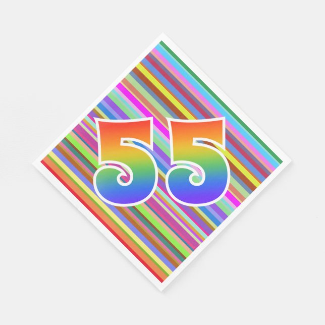 Colourful Stripes + Rainbow Pattern "55" Event # Napkin (Corner)