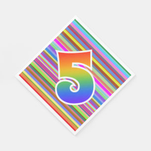 Colourful Stripes + Rainbow Pattern "5" Event # Napkin