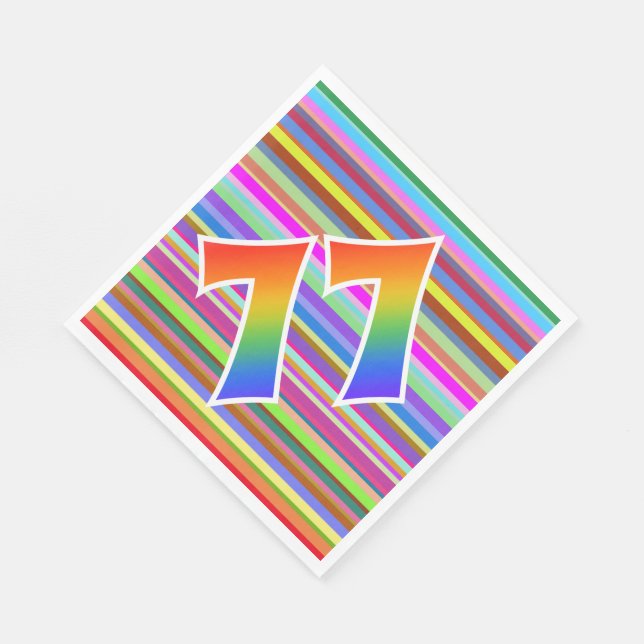 Colourful Stripes + Rainbow Pattern "77" Event # Napkin (Corner)