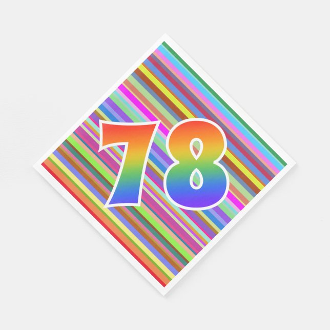 Colourful Stripes + Rainbow Pattern "78" Event # Napkin (Corner)