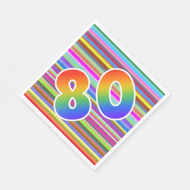 Colourful Stripes + Rainbow Pattern "80" Event # Napkin (Corner)