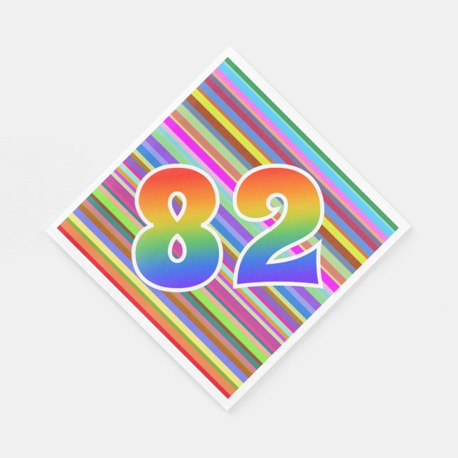 Colourful Stripes + Rainbow Pattern "82" Event # Napkin (Corner)