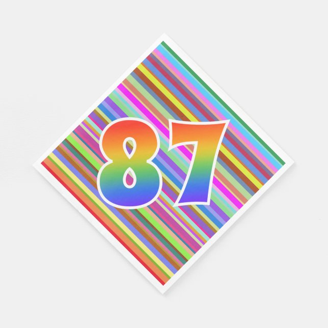 Colourful Stripes + Rainbow Pattern "87" Event # Napkin (Corner)