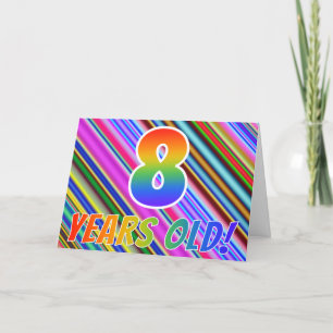 Colourful Stripes + Rainbow Pattern "8 years old!" Card