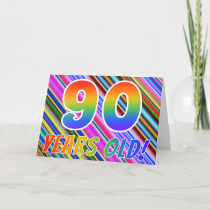 Colourful Stripes + Rainbow Pattern "90 years old! Card