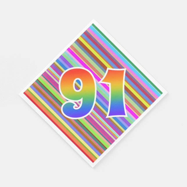 Colourful Stripes + Rainbow Pattern "91" Event # Napkin (Corner)
