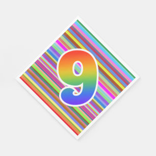 Colourful Stripes + Rainbow Pattern "9" Event # Napkin