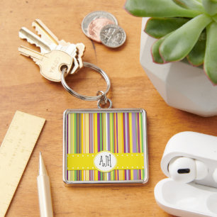 Colourful Stripes, Rainbow Stripes, Monogram Key Ring