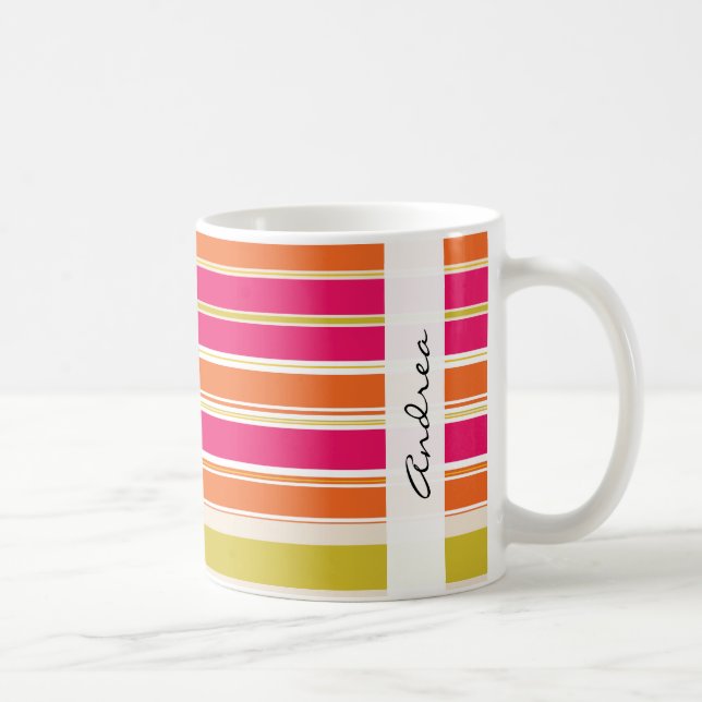 Colourful Stripes, Rainbow Stripes, Your Name Coffee Mug (Right)