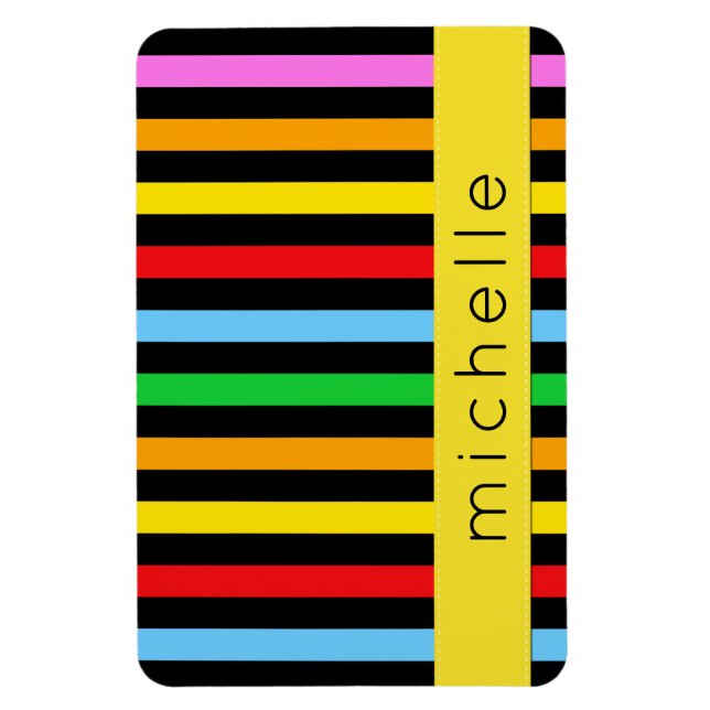 Colourful Stripes, Rainbow Stripes, Your Name Magnet (Vertical)