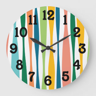 Colourful Stripes Retro Black Acrylic Wall Clock
