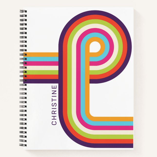 Colourful Stripes Retro Line Art Notebook (Front)