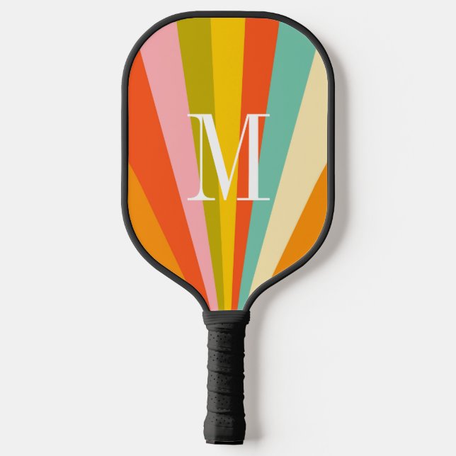 Colourful stripes retro monogram Pickleball Paddle (Back)
