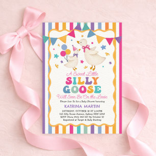 Colourful Stripes Silly Goose Girl Baby Shower Invitation