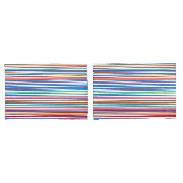 Colourful Stripes Solid Blue Backside Pillowcase (Front-Set)