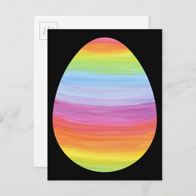 Colourful Stripes Striped Easter Egg on Black Postcard (Front/Back)