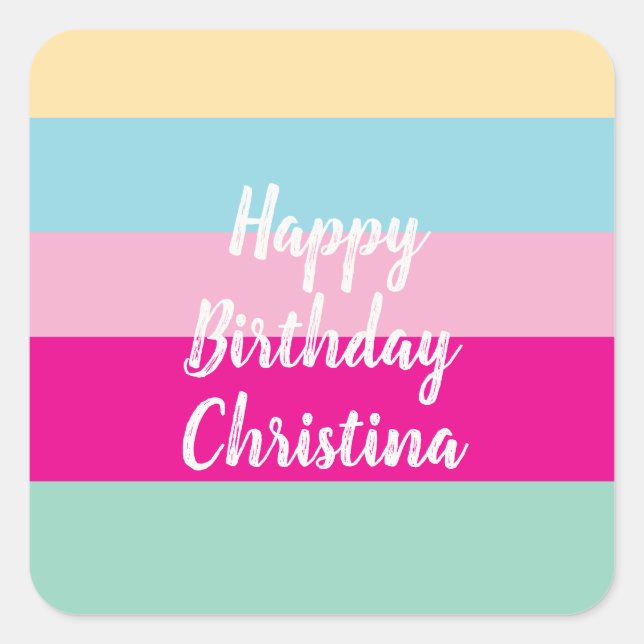 Colourful Stripes Text Template Square Sticker (Front)