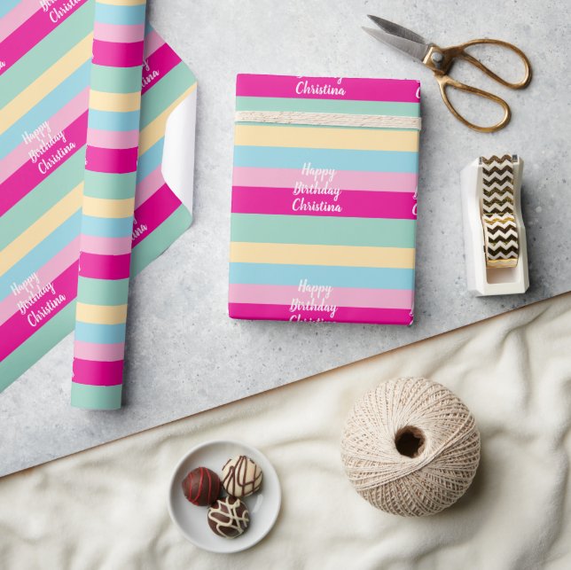Colourful Stripes Text Template Wrapping Paper (Crafts)