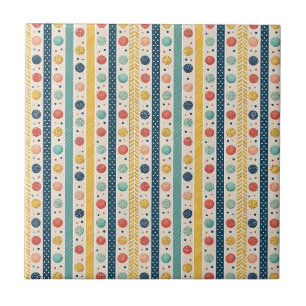 Colourful Stripes & Textured Polka Dots Pattern Ceramic Tile