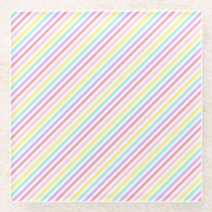 Colourful Stripes Unicorn Rainbow Pastel Colours Glass Coaster