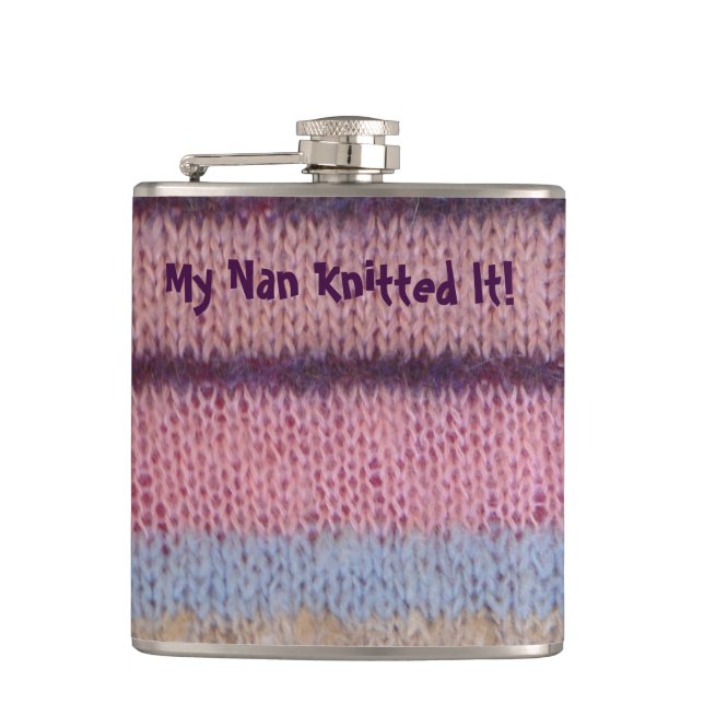 colourful stripes vintage style fun knitted hip flask (Front)