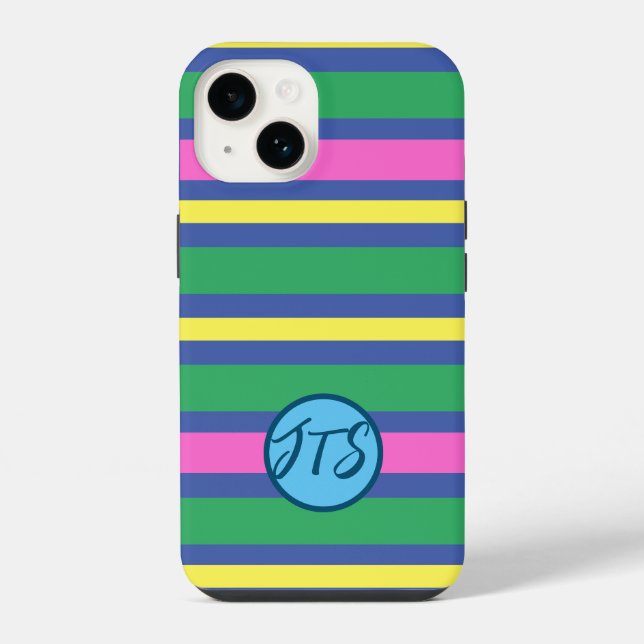 Colourful Stripes w/Customised Monogram iPhone Cas Case (Back)