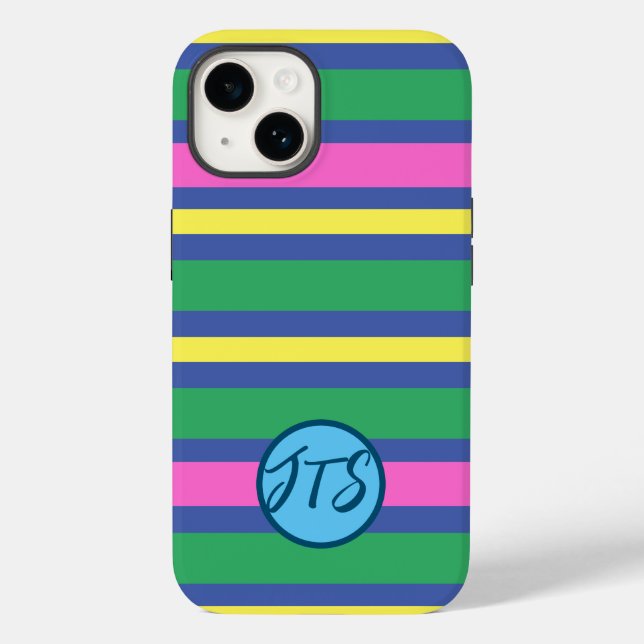 Colourful Stripes w/Customised Monogram iPhone Cas Case-Mate iPhone Case (Back)