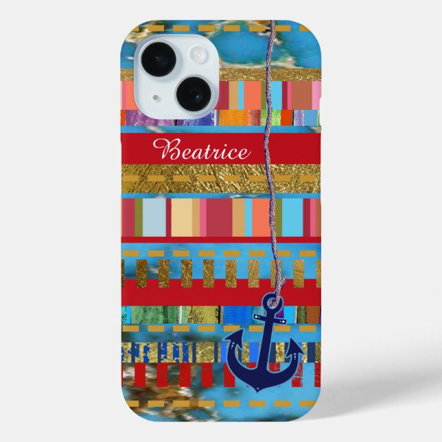 colourful stripes with anchor and name Case-Mate iPhone case (Back)