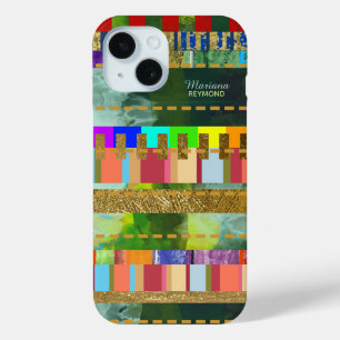 Colourful Stripes with her name iPhone 15 Case