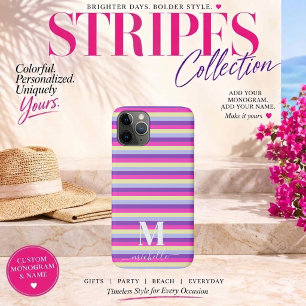 Colourful Stripes with Monogram Script iPhone 11 Pro Case