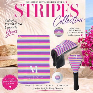 Colourful Stripes with Monogram Script Golf Head Cover