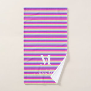 Colourful Stripes with Monogram Script Hand Towel