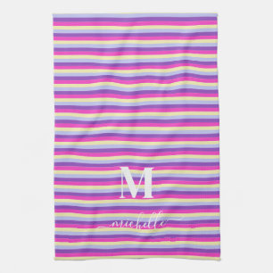 Colourful Stripes with Monogram Script Tea Towel