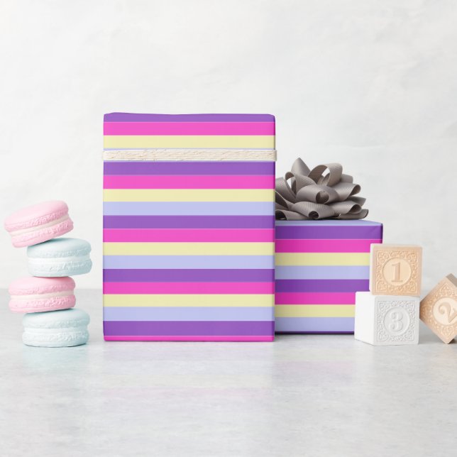 Colourful Stripes with Monogram Script  Wrapping Paper (Baby Shower)