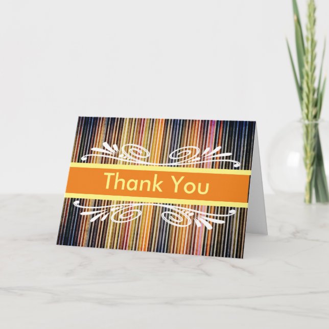 Colourful Stripes with Orange Badge Thank You Card (Front)
