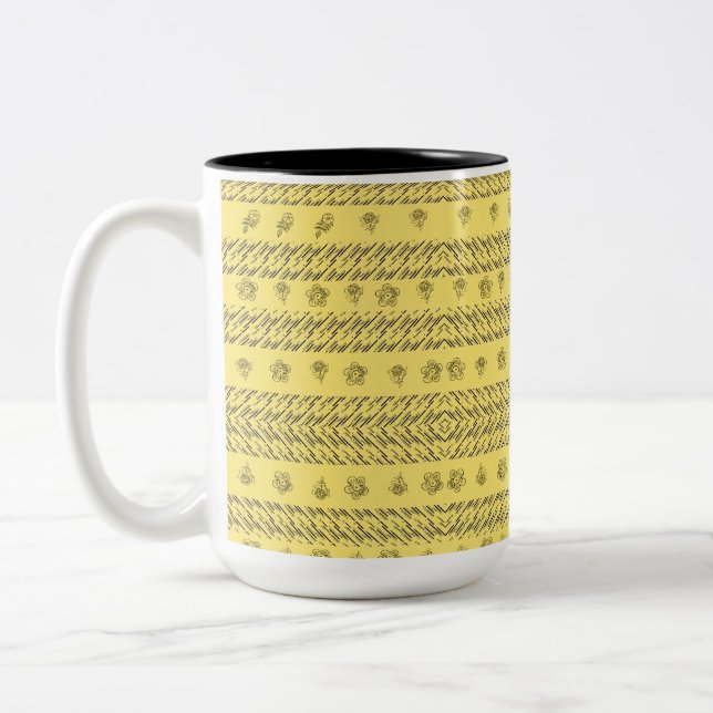 Colourful stripped bottany Two-Tone coffee mug (Left)