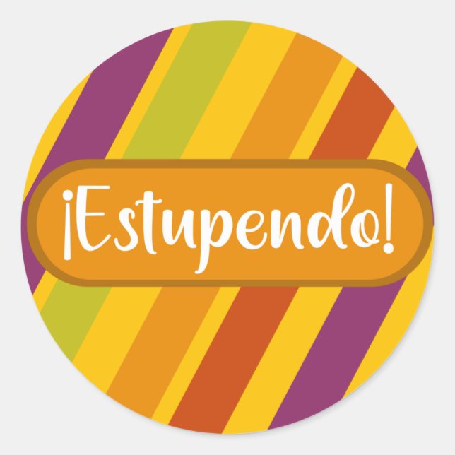 Colourful Strips Estupendo Spanish Teacher Reward Classic Round Sticker (Front)
