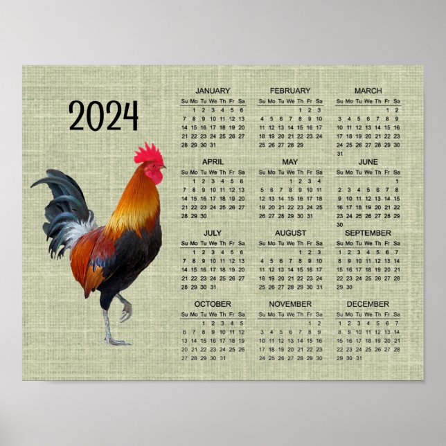 Colourful Strutting Rooster 2024 Calendar Poster (Front)