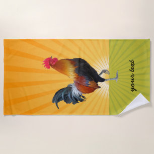 Colourful Strutting Rooster Design Beach Towel