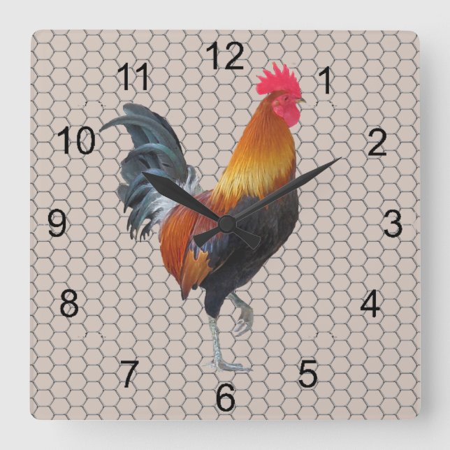 Colourful Strutting Rooster Design Wall Clock (Front)