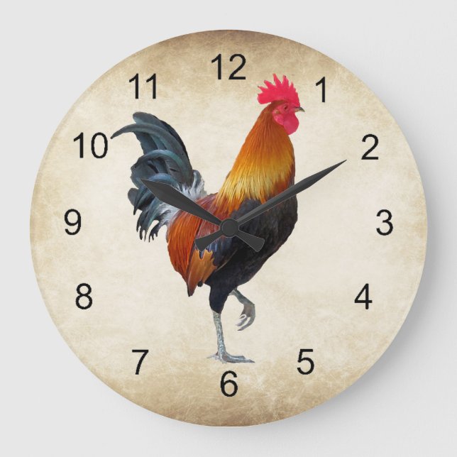 Colourful Strutting Rooster Design Wall Clock (Front)