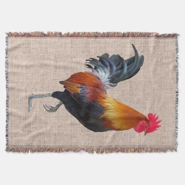 Colourful Strutting Rooster Throw Blanket (Front)