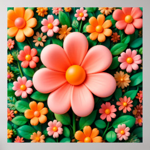 Colourful, stylised 3d flowers poster